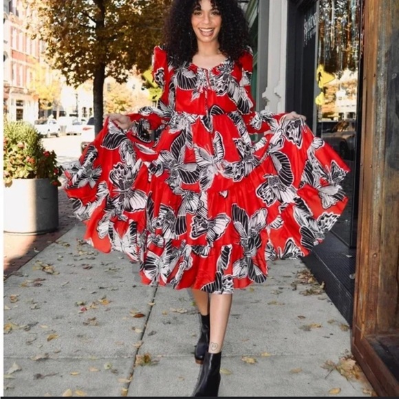 Women’s Autumn Adeigbo Fleur Butterfly red Dress Sz 6 Free People look - Picture 2 of 16